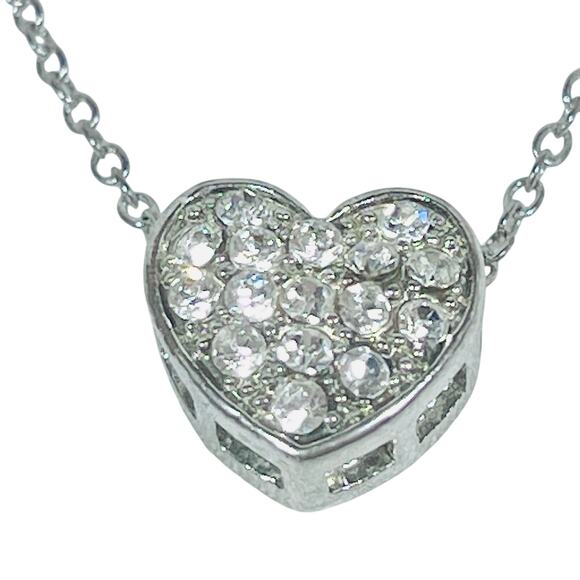 Na Jewelry - Diamond Heart Pendant Necklace Silver Tone Rhinestones Cluster 8"